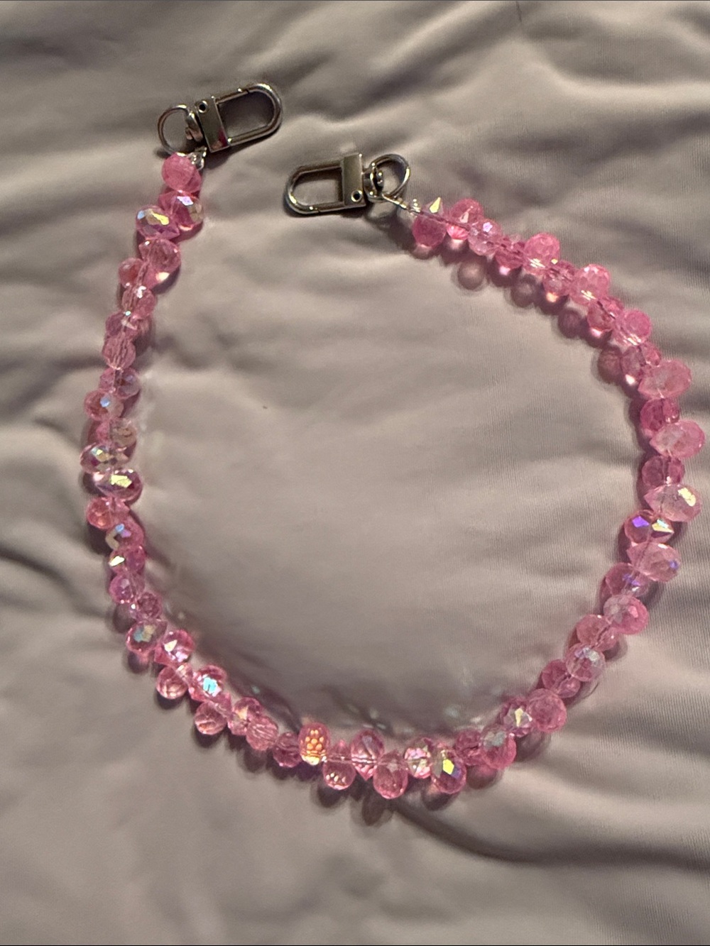 Pink Beaded Bag Chain with Silver Clips